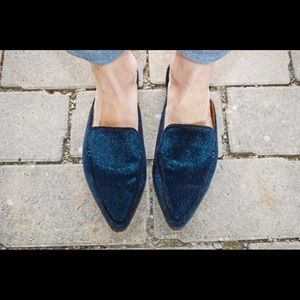 Navy suede mules